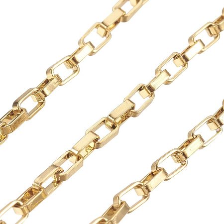 UNICRAFTALE About 10m/roll Stainless Steel Box Chains Golden Chains Unwelded with Spool Chain Necklace for DIY Jewelry Making 4x2x1mm