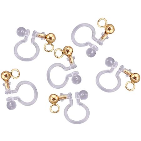 UNICRAFTALE About 50pcs Stainless Steel Clip On Earring Findings with Plastic Golden Charms for DIY Jewelry Making 12x10.5x3mm, Hole 1.8mm