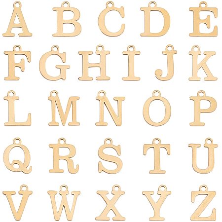 UNICRAFTALE 26pcs Letter A-Z Hypoallergenic Charms Stainless Steel Pendants Alphabet Charms Golden Smooth Charms for DIY Jewelry Making 1.5mm Hole