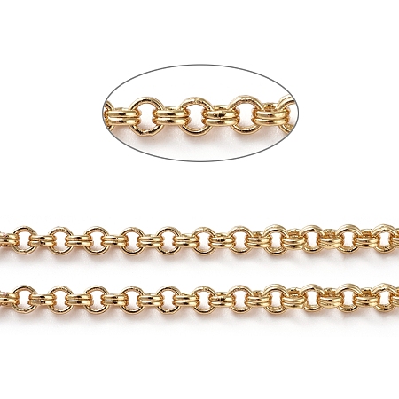 Honeyhandy 3.28 Feet Soldered Brass Rolo Chains, Belcher Chain, Long-Lasting Plated, Real 18K Gold Plated, 2x1mm