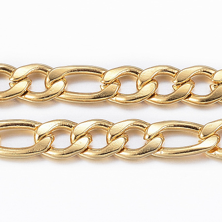 Honeyhandy Ion Plating(IP) 304 Stainless Steel Figaro Chains, Unwelded, Real 18K Gold Plated, 5.5~8x4x0.8mm