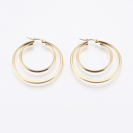 Honeyhandy 201 Stainless Steel Hoop Earrings, with 304 Stainless Steel Pin, Double Ring, 12 Gauge, Golden, 45x44x2mm, Pin: 0.7x1mm