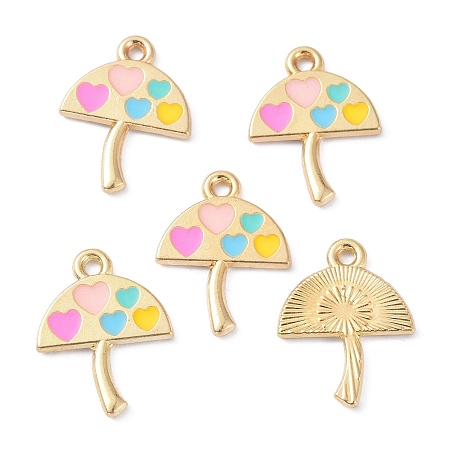 Honeyhandy Umbrella with Heart Alloy Enamel Pendants, for DIY Earrings, Necklace and Keychain Accessories, Golden, Mixed Color, 19x15x1.5mm, Hole: 1.6mm