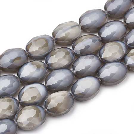 ARRICRAFT Opaque Solid Color Glass Beads Strands, Faceted, Oval, Gray, 16x12x7mm, Hole: 1~1.2mm, about 25pcs/strand, 14.96 inches(38cm)