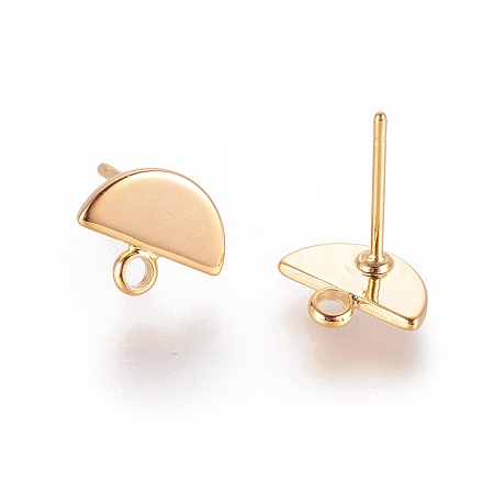 Honeyhandy Brass Stud Earring Findings, with Loop and Steel Pins, Long-Lasting Plated, Nickel Free, Real 18K Gold Plated, Umbrella, 8x10x1mm, Hole: 1.5mm, Pin: 0.8mm