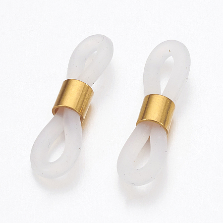 Honeyhandy Eyeglass Holders, Glasses Rubber Loop Ends, with Brass Findings, Golden, 20x6mm, Hole: 2x3mm