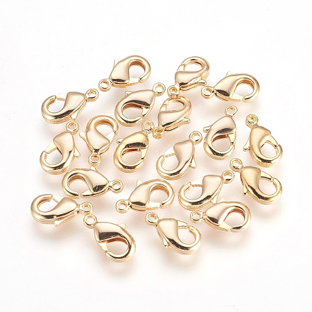 ARRICRAFT Brass Lobster Claw Clasps, Nickel Free, Real 18K Gold Plated, 12x7x2.5mm, Hole: 1mm