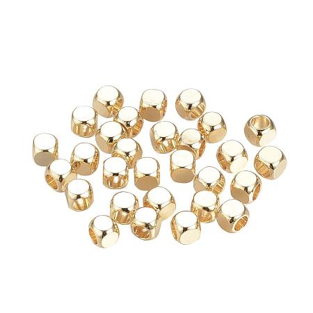 ARRICRAFT Brass Bead Spacers, Cube, Real Gold Plated, 4x4x4mm, Hole: 2.5mm