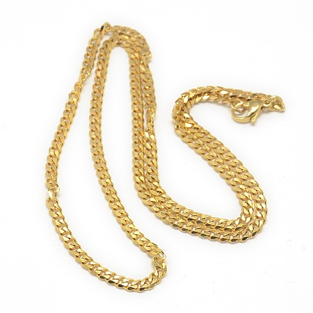 Honeyhandy Trendy Men's 304 Stainless Steel Curb Chain Necklaces, with Lobster Claw Clasps, Golden, 21.65 inch(55cm)