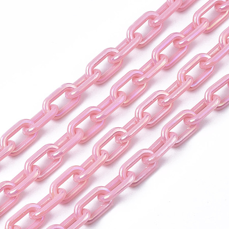 Honeyhandy Acrylic Opaque Cable Chains, AB Color, Oval, Pearl Pink, 13x8x2mm, 19.68 inch(50cm)/strand