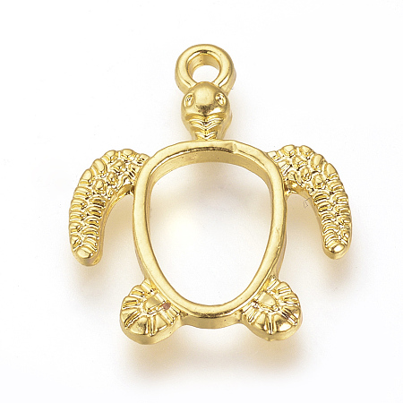 Honeyhandy Alloy Open Back Bezel Pendants, For DIY UV Resin, Epoxy Resin, Pressed Flower Jewelry, Turtle, Golden, 21.5x18.5x2.5mm, Hole: 2mm