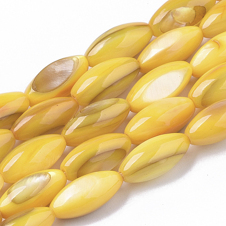 ARRICRAFT Natural Freshwater Shell Beads, Dye, Rice, Gold, 11x5mm, Hole: 0.8mm, about 32 pcs/Strand, 13.98 inches(35.5cm)