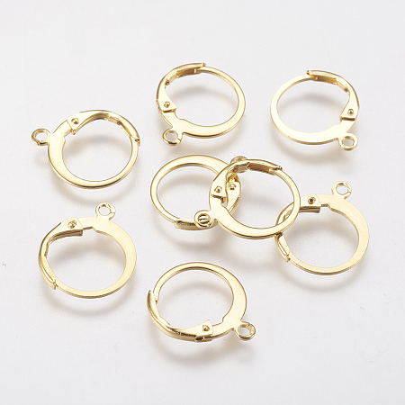 Honeyhandy 304 Stainless Steel Leverback Earring Findings, with Loop, Real 18K Gold Plated, 14.5x12x2mm, Hole: 1.2mm
