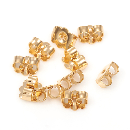 Honeyhandy 304 Stainless Steel Ear Nuts, Earring Backs, Flower, Golden, 6x5.5x3mm, Hole: 0.8mm