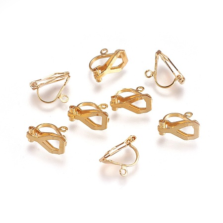 ARRICRAFT 304 Stainless Steel Clip-on Earring Findings, Golden, 12x6x9mm, Hole: 1.2mm