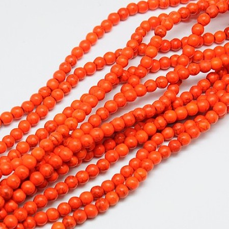 Honeyhandy 1 Strand Dyed Orange Red Round Synthetic Turquoise Beads Strands, 4mm, Hole: 1mm, about 110pcs/strand, 15.6 inch