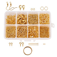 Pandahall Elite Jewelry Making Kit with Jump Rings, Screw Eye Pin Bail Peg, Headpins, Lobster Claw Clasps, Earring Hooks, Crimp Beads and Assistant Ring, Golden Color