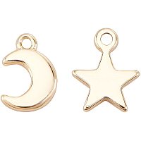 BENECREAT 32PCS 18K Gold Plated Brass Charms Star and Moon Shape Pendant for Earring Necklace Bracelet Jewelry Making Accessories