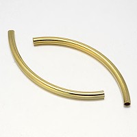 Honeyhandy Curved Brass Tube Beads, Golden, 50x3mm, Hole: 2mm