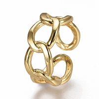 Honeyhandy Brass Cuff Rings, Open Rings, Curb Chain Shape, Real 18K Gold Plated, Size 7, Inner Diameter: 17mm
