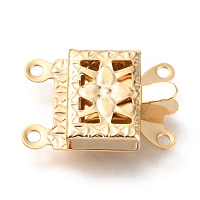Honeyhandy 304 Stainless Steel Box Clasps, Multi-Strand Clasps, 2-Strands, 4-Holes, Rectangle with Flower, Golden, 15x10x3mm, Hole: 1mm