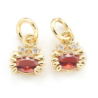 Honeyhandy Brass Cubic Zirconia Pendants, with Jump Rings, Crab, Real 18K Gold Plated, 9x7x3mm, Hole: 3.5mm