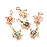 Honeyhandy Brass Enamel Pendants, with Micro Pave Cubic Zirconia, Tortoise, Golden, Mixed Color, 17x13x3mm, Hole: 4mm