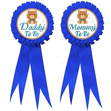 GLOBLELAND 2Pcs Mommy to Be & Daddy to Be Badge Pins Bear Pattern Gender Reveal Baby Shower Party Button Pins What Will Baby Be Ribbon Brooches Gifts for Parents of Newborns, 7.7x3.4 Inch