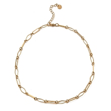 Honeyhandy 304 Stainless Steel Rhombus & Oval Link Chain Necklace, Real 18K Gold Plated, 16~16-1/8 inch(40.6~41cm)