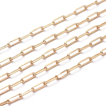 Honeyhandy Soldered Brass Paperclip Chains, Drawn Elongated Cable Chains, Long-Lasting Plated, with Spool, Real 18K Gold Plated, 6x2.5x0.6mm, about 16.4 Feet(5m)/roll