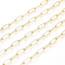 ARRICRAFT Brass Paperclip Chains, Flat Oval, Drawn Elongated Cable Chains, Soldered, Long-Lasting Plated, with Spool, Real 18K Gold Plated, 12x4x0.8mm, about 16.4 Feet(5m)/roll