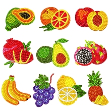 Honeyhandy DIY Diamond Painting Sticker Kits, including Self Adhesive Sticker, Resin Rhinestones, Diamond Sticky Pen, Tray Plate and Glue Clay, Fruit Pattern, 60~70mm, 10 patterns, 1pc/pattern, 10pcs