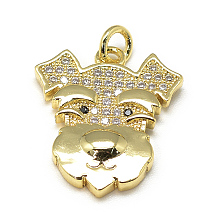 Honeyhandy DIY Brass Micro Pave Cubic Zirconia Puppy Pendants, Terrier Dog Head Charms, Golden, 20x17.5x3mm, Hole: 3mm