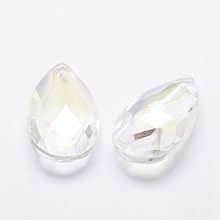 Honeyhandy Transparent Glass Pendants, Faceted, teardrop, Clear, 38x22.5~23x13.5~14mm, Hole: 1.5mm