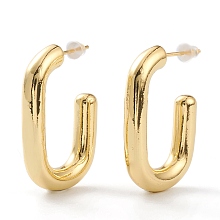 Honeyhandy Brass Half Hoop Earrings, with Steel Pin and Plastic Ear Nuts, Long-Lasting Plated,  Oval, Real 18K Gold Plated, 29x20.5x5mm, Pin: 0.8mm