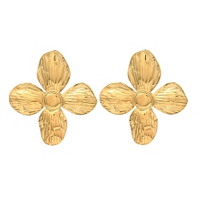 Honeyhandy 304 Stainless Steel Stud Earrings for Women, Flower, Real 18K Gold Plated, 33x30mm