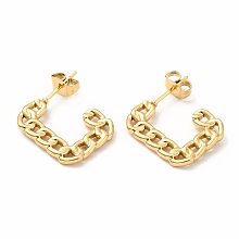 Honeyhandy Ion Plating(IP) 304 Stainless Steel Chain Shape Stud Earrings, Rectangle Half Hoop Earrings for Women, Golden, 19x15x2mm, Pin: 0.7mm