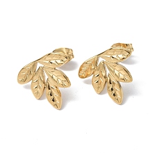 Honeyhandy Ion Plating(IP) 304 Stainless Steel Leaf Stud Earrings for Women, Real 18K Gold Plated, 14x16mm, Pin: 0.7mm