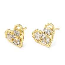 Honeyhandy Cubic Zirconia Heart Stud Earrings, Brass Earrings for Women, Real 18K Gold Plated, 11x13mm