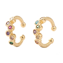 Honeyhandy Brass Micro Pave Cubic Zirconia Cuff Earrings, Long-Lasting Plated, Real 18K Gold Plated, Colorful, 11.5x1.5~3.5mm