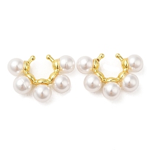 Honeyhandy Rack Plating Brass Cuff Earrings with Plastic Pearl Beaded, Cadmium Free & Lead Free, Real 18K Gold Plated, 15.5x22.5x6mm