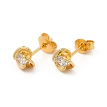 Honeyhandy Rack Plating Brass Micro Pave Cubic Zirconia Stud Earrings, Long-Lasting Plated Flower Earring for Women, Cadmium Free & Lead Free, Real 18K Gold Plated, 7mm, Pin: 1mm