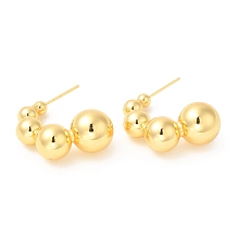 Honeyhandy Rack Plating Brass Ear Studs, for Women, Lead Free & Cadmium Free, Long-Lasting Plated, Round, Real 18K Gold Plated, 27x12mm