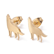 Honeyhandy Wolf 304 Stainless Steel Stud Earrings for Women, Golden, 11x11mm, Pin: 0.7mm