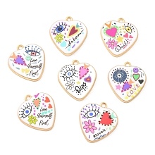 Honeyhandy Printed Alloy Pendants, Golden, Stamp with Heart, Mixed Color, 25.5x23x2.5mm, Hole: 2mm