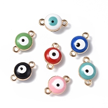 Honeyhandy Alloy Enamel Connector Charms, Golden, Evil Eye Links, Mixed Color, 7x11x5mm, Hole: 1mm