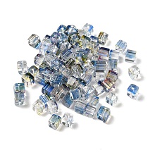 Honeyhandy Two Tone Transparent Glass Beads, Cube, Steel Blue, 6x6x7mm, Hole: 1.4mm, about 500pcs/bag