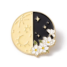 Honeyhandy Moon with Flower Enamel Pin, Alloy Badge for Backpack Clothes, Golden, Colorful, 30.5x28.5x1.5mm, Pin: 1mm