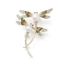 Honeyhandy Rhinestone Dragonfly Brooch Pin with Plastic Pearl Beaded, Golden Alloy Badge for Backpack Clothes, Colorful, 62x40.5x19mm, Pin: 0.7mm