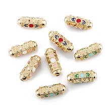 Honeyhandy Real 18K Gold Plated Brass Tube Beads, with Enamel, Oval with Word Love, Mixed Color, 21x8x7.5mm, Hole: 2mm